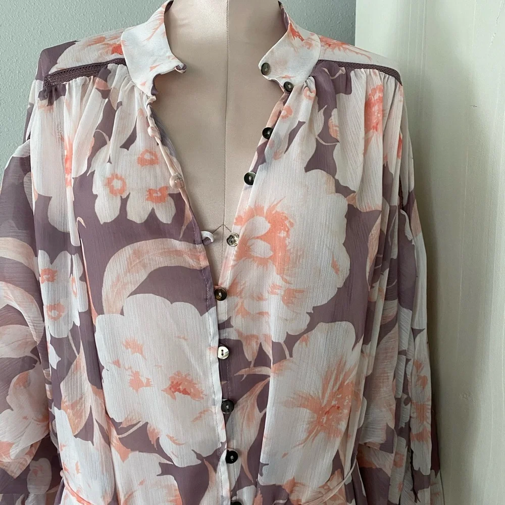 NWT P2 Floral Print Kimono Robe Swim Coverup Festival Pool